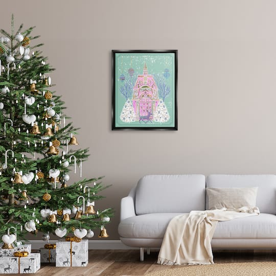Stupell Industries Pastel Holiday Snowy Architecture Framed Floater Canvas Wall Art